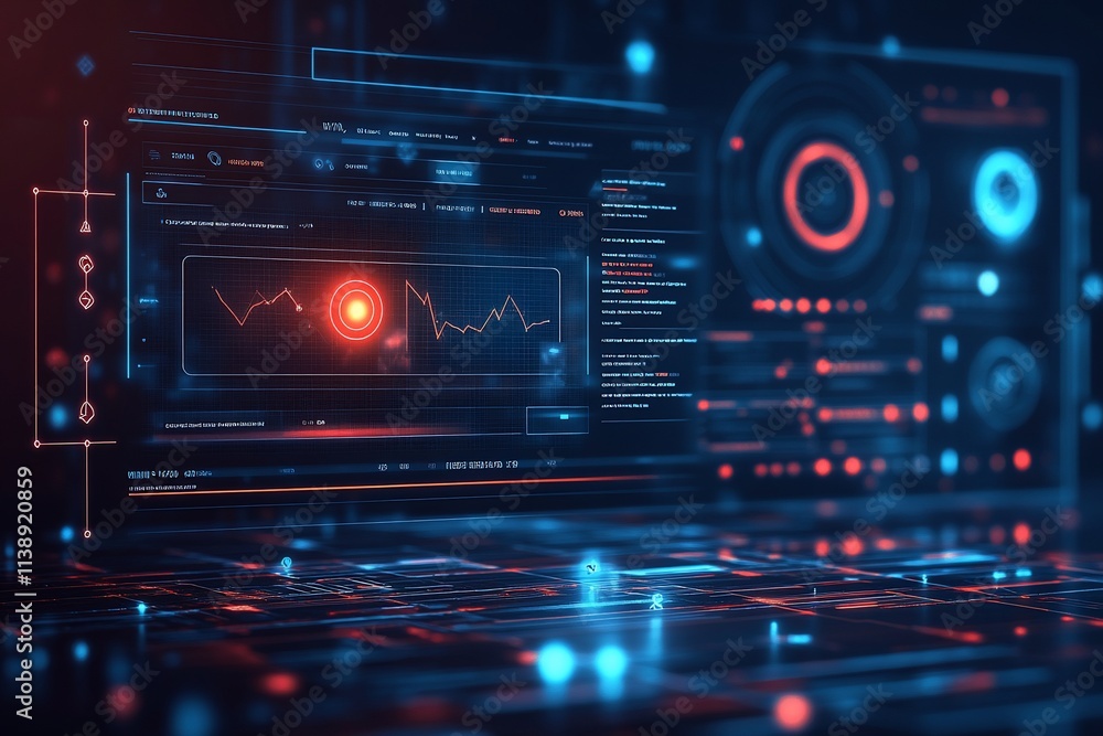 Fototapeta premium Futuristic HUD interface with data analysis and charts.