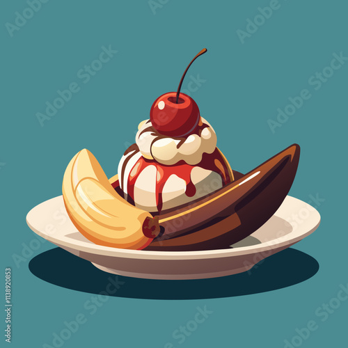 colorful american food theme illustration, banana split