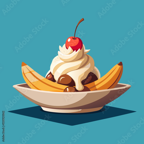 colorful american food theme illustration, banana split