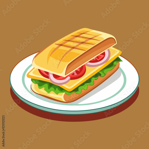 colorful american food theme illustration, cuban sandwich