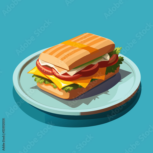 colorful american food theme illustration, cuban sandwich