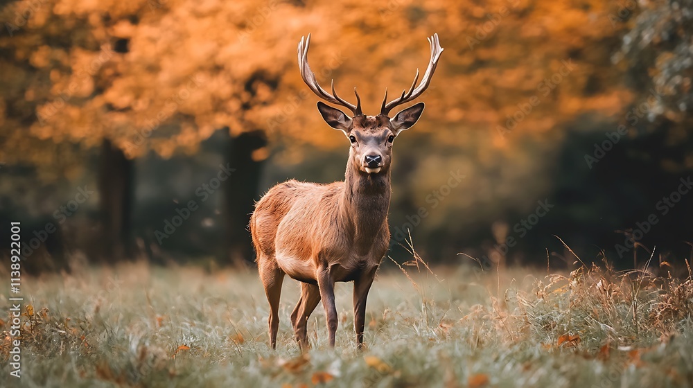 Majestic Red Deer in Autumn Forest. Wildlife, Nature, Fall. Majestic Red Deer in Autumn Forest. Wildlife, Nature, Fall.