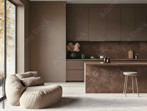 Modern interior design in chocolate colors-mocha mousse 2025 trend. AI