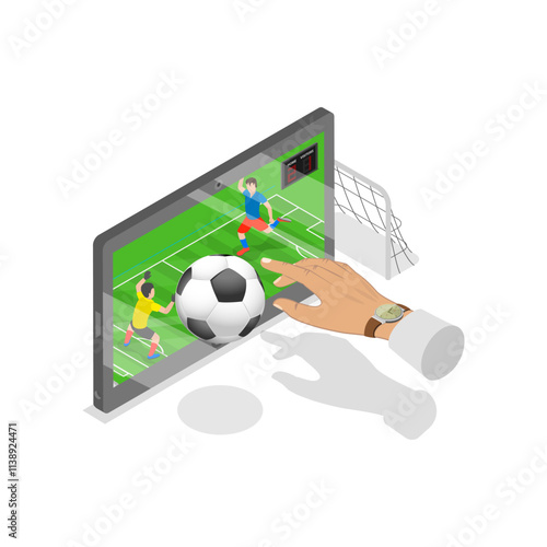 3D Isometric Flat Vector Illustration of People Bet On Sports Online, Popular Pastime. Item 2