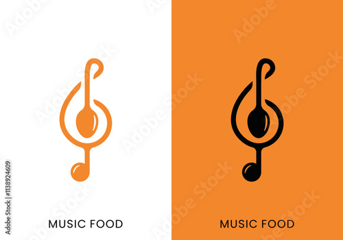 music with food combination logo design vector	