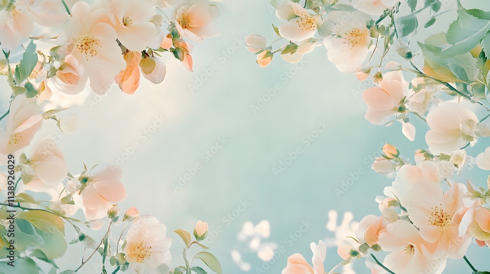 Delicate Peach Blossoms Frame A Soft Blue Sky Delicate Peach Blossoms Frame A Soft Blue Sky