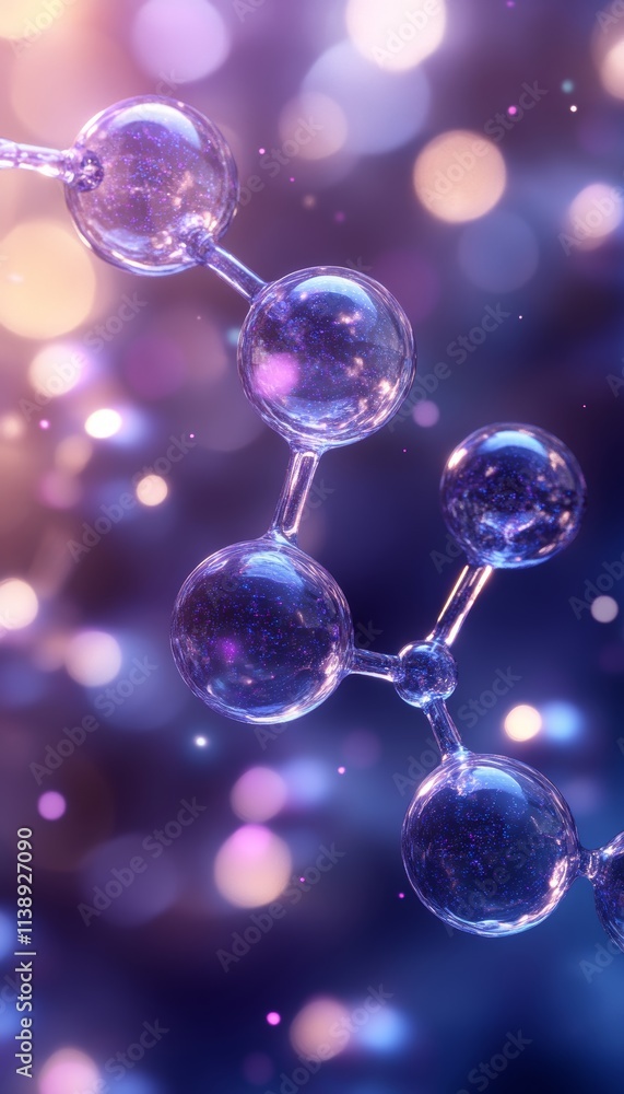 Molecular Structure Glowing Spheres on a Vibrant Purple, Blue Background for Science, Research Molecular Structure Glowing Spheres on a Vibrant Purple, Blue Background for Science, Research