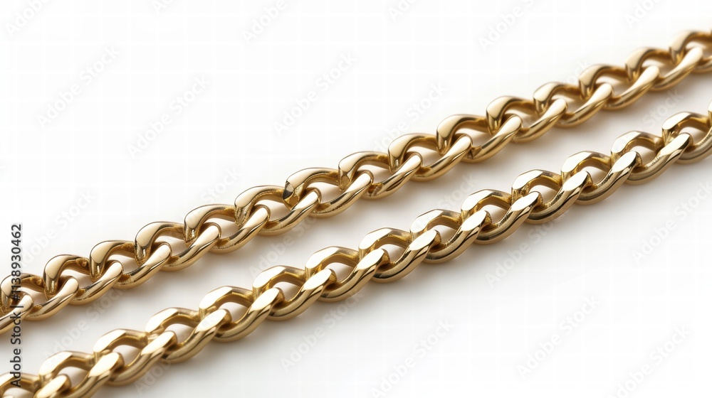Simple gold chain necklace with a polished finish, isolated on a white background to highlight its timeless appeal . Simple gold chain necklace with a polished finish, isolated on a white background to highlight its timeless appeal .