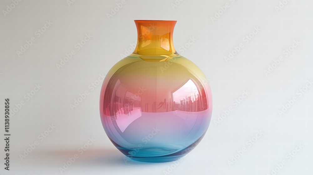 Small, gradient rainbow-colored vase with a unique bulb shape, displayed on a white background for a fun, eclectic style . Small, gradient rainbow-colored vase with a unique bulb shape, displayed on a white background for a fun, eclectic style .