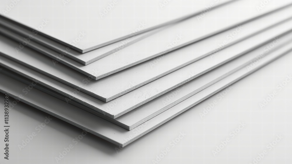 Stack of drywall sheets with a smooth finish, arranged on a white background to showcase their importance in interior construction . Stack of drywall sheets with a smooth finish, arranged on a white background to showcase their importance in interior construction .