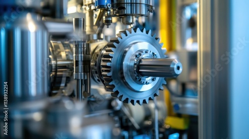 A closeup of a cog in a machine surrounded by energyefficient technology focusing on the interplay of mechanical parts that contribute to reduced energy wastage during operation.