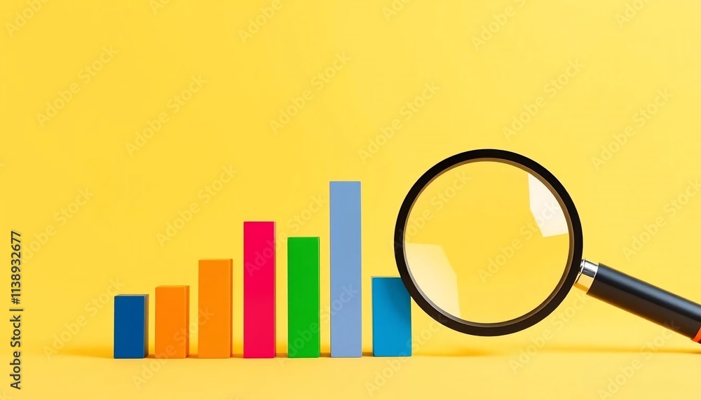 Colorful Bar Graph Analysis with Magnifying Glass Colorful Bar Graph Analysis with Magnifying Glass