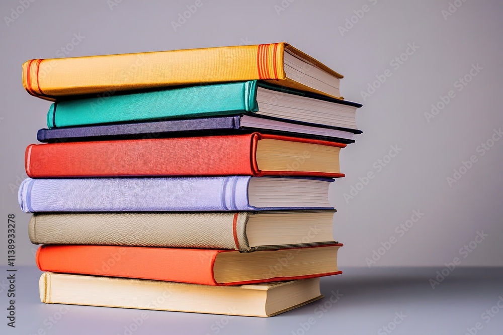 Stack of colorful books on gray background Stack of colorful books on gray background