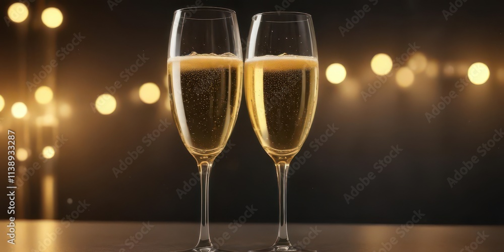 A flute of sparkling champagne, glowing golden , light, golden, effervescent A flute of sparkling champagne, glowing golden , light, golden, effervescent