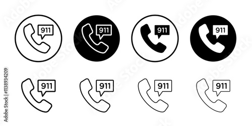 Call 911 phone number icon Black and white outline vector