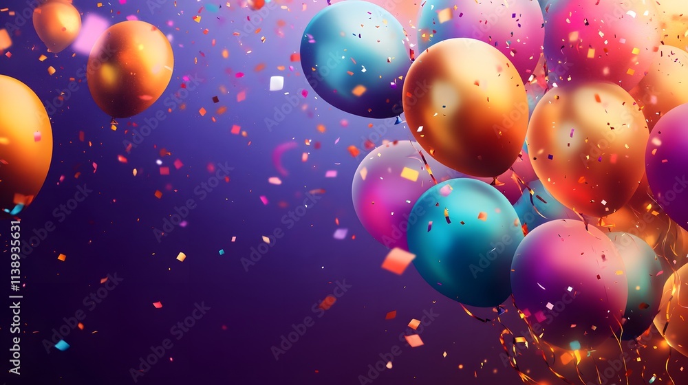 Colorful Balloons Floating Amidst Festive Confetti Colorful Balloons Floating Amidst Festive Confetti