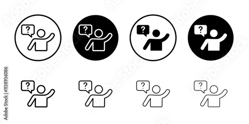 Person asking question icon Black and white outline vector