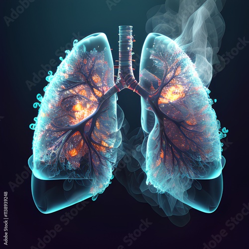 Lungs and bronchus in blue background. 3D rendering photo