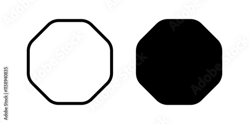 Octagon frame and shape isolated on white background. Basic geometric figures with 8 sides and rounded corners. Vector graphic illustration.