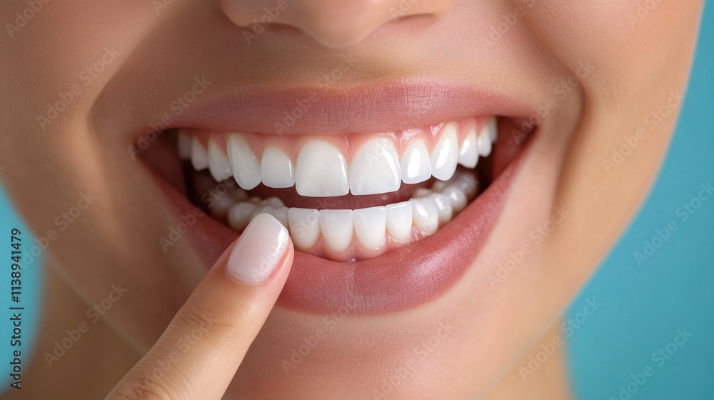 Smiling woman showing straight white teeth Smiling woman showing straight white teeth