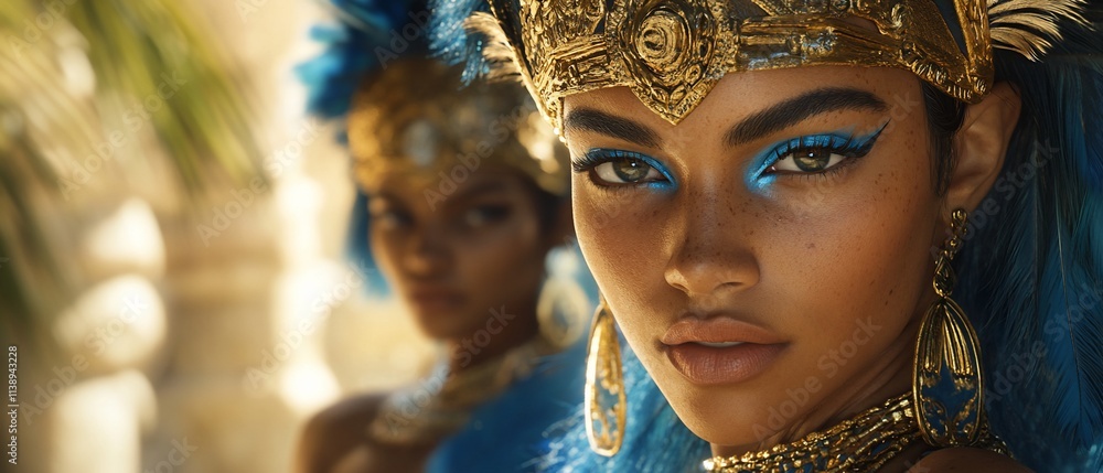 Women in elaborate carnival costumes. Women in elaborate carnival costumes.