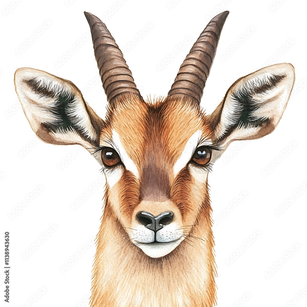 Fototapeta premium Watercolor Painting of an Impala Antelope Head and Shoulders.