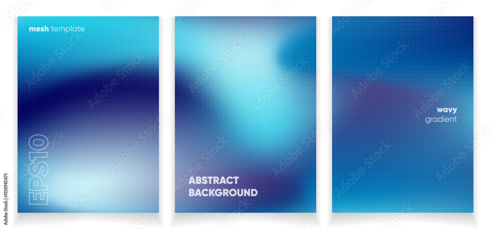 Abstract wavy blue liquid background card set with gradient mesh. Blurred fluid colorful background. Modern design template for web covers, ad banners, posters, brochures etc. Abstract wavy blue liquid background card set with gradient mesh. Blurred fluid colorful background. Modern design template for web covers, ad banners, posters, brochures etc.