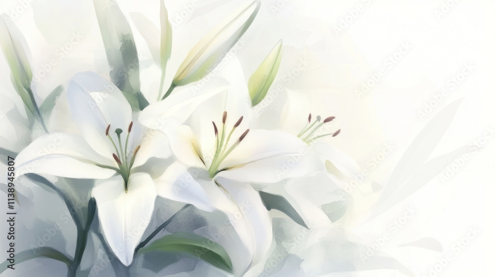 Fototapeta premium White lilies artwork with soft light.