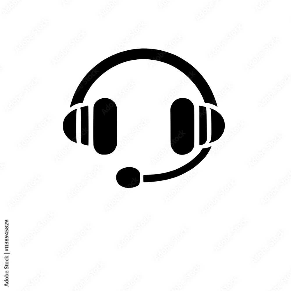 Headset Icon: A simple yet effective black and white icon of a headset with a microphone, perfect for websites, apps, and presentations needing a clear communication symbol. Headset Icon: A simple yet effective black and white icon of a headset with a microphone, perfect for websites, apps, and presentations needing a clear communication symbol.