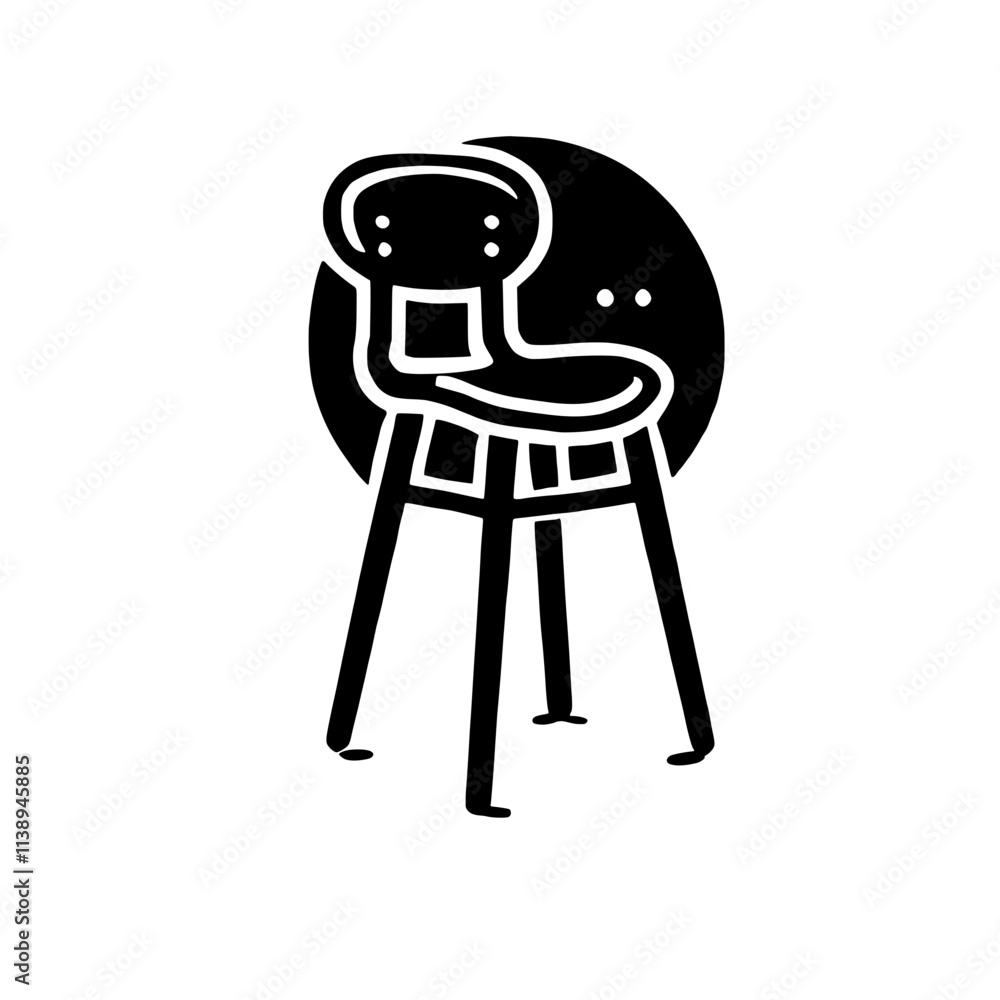 Highchair Silhouette Icon: Minimalist silhouette of a highchair, perfect for representing baby care, feeding, and growth. Highchair Silhouette Icon: Minimalist silhouette of a highchair, perfect for representing baby care, feeding, and growth.