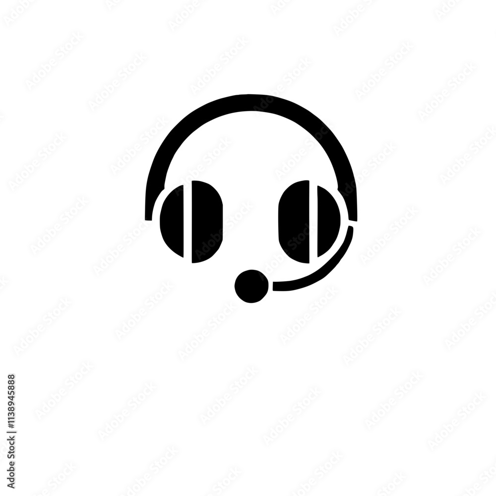 Headset Icon: Simple black headset icon for customer service, support, communication, and technology. Headset Icon: Simple black headset icon for customer service, support, communication, and technology.