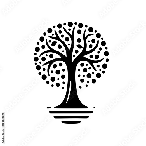 Circular Tree of Life: Elegant and symbolic black and white illustration of a tree of life within a circle, representing growth, eternity, and interconnectedness. 