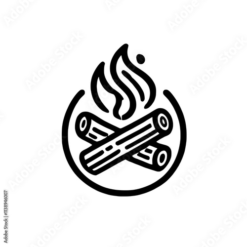 Campfire Icon: Bold Line Art of a crackling campfire, perfect for branding, logos, and outdoor adventures.   photo