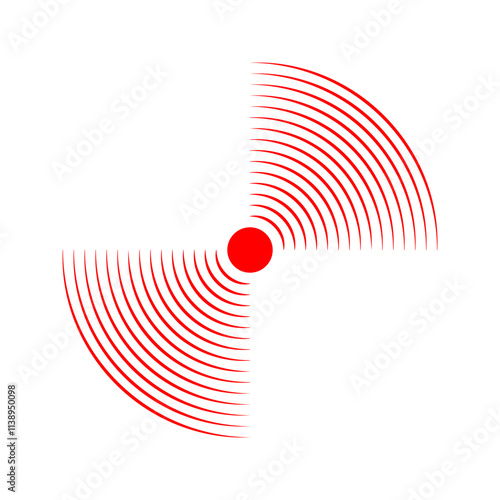 Pain localization icon. Red concentric semicircles. Sore, ache or inflammation symbol. Vibration sign. Shockwave, radar signal or sound wave pictogram isolated on white background. Vector illustration