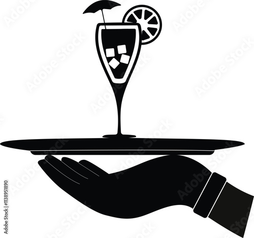 Soft drink served, Juice Drink icon with ice, summer drinks with Hand , Lemon soda, cocktails drink, Drink Served in Plate
