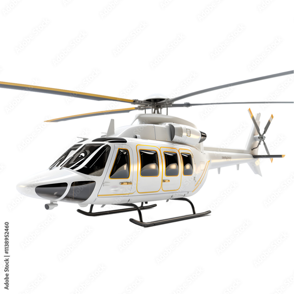 Modern white helicopter in flight against a white background Modern white helicopter in flight against a white background