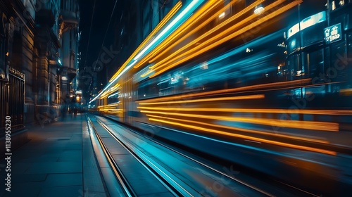 Night City Tramway, Fast Motion Blurred Light Trails