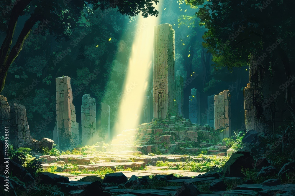 AI generative, Sunlit Ruins in a Dense Jungle AI generative, Sunlit Ruins in a Dense Jungle