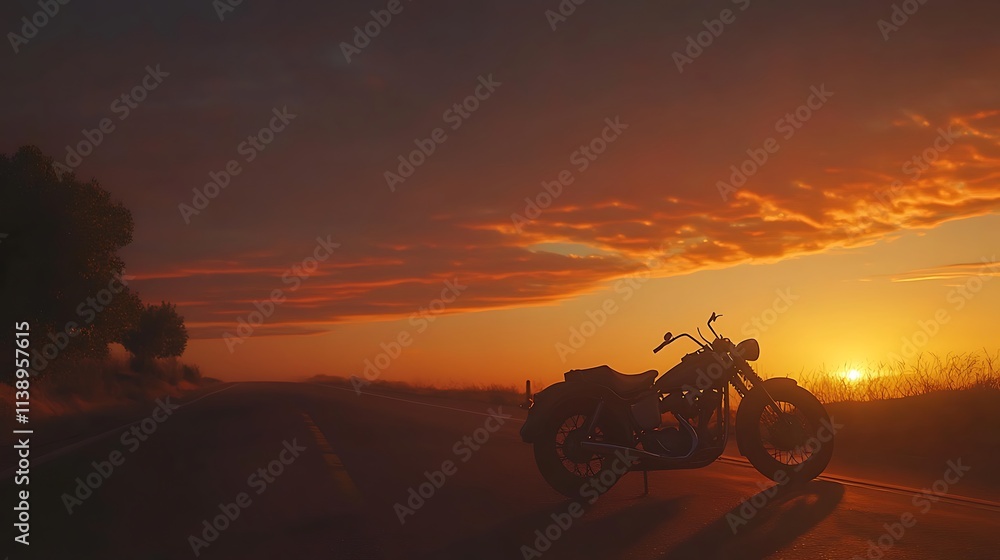 Fototapeta premium Nostalgic Vintage Motorcycle Against Sunset on Open Road
