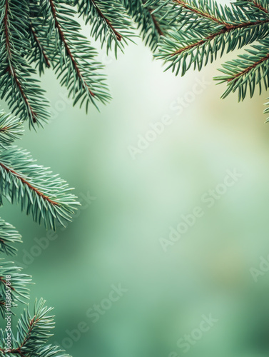 Close-up of spruce branch and needles. Selective focus and shallow depth of field