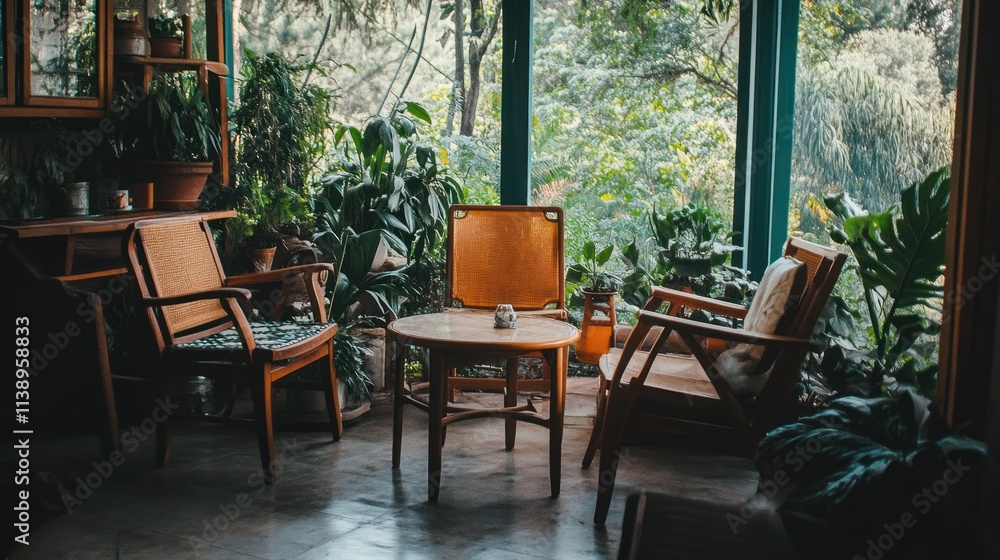 Indoor space with plants and natural furniture. Indoor space with plants and natural furniture.