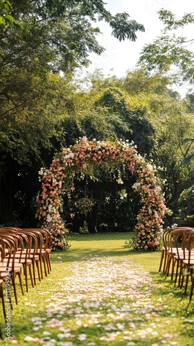 Romantic Floral Wedding Archway in Lush Garden Setting