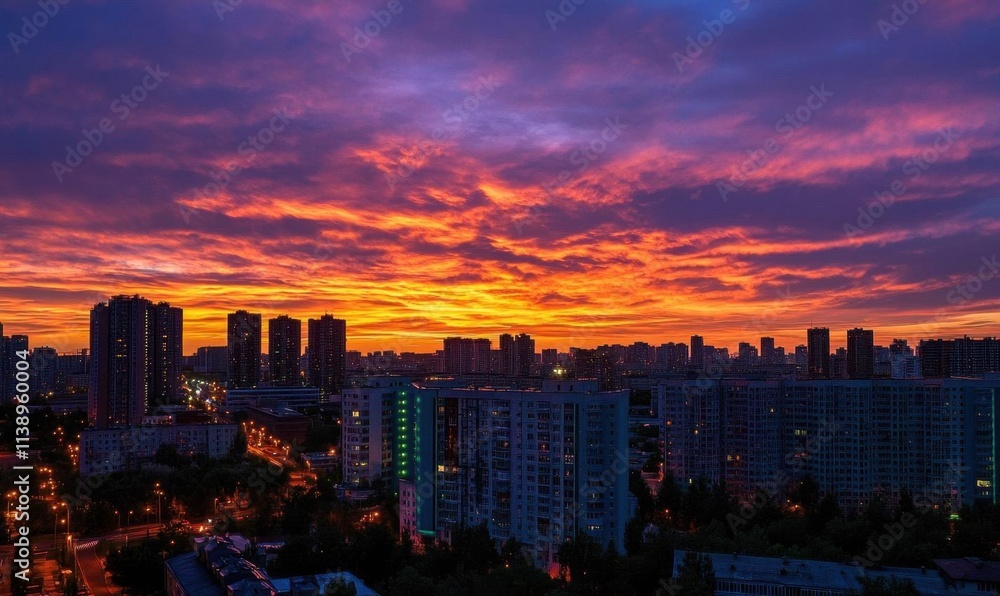 A vibrant sunset over a city skyline, illuminating buildings and streets. A vibrant sunset over a city skyline, illuminating buildings and streets.