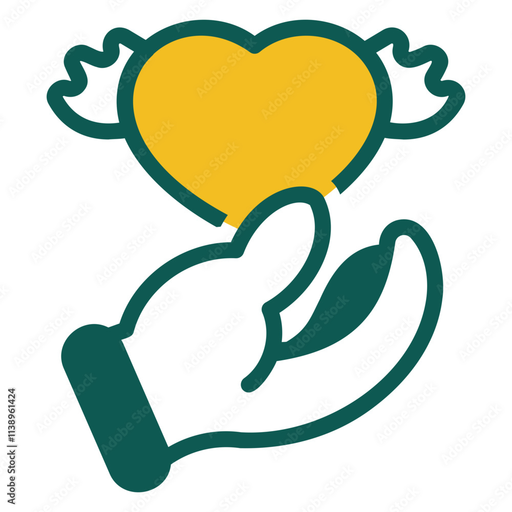 Hand green and yellow, duo color style icon Hand green and yellow, duo color style icon