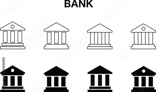 銀行や庁舎の建物のアイコンセット