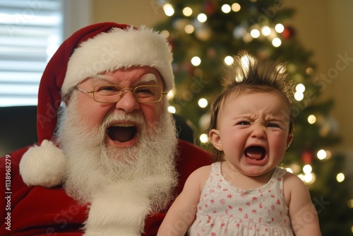 Christmas lap with pretty baby boy. Santa claus with cute brazilian baby boy with contentment emotion. Cute smiling santa baby photo. Santa claus baby studio. Christmas santa claus child ph. photo