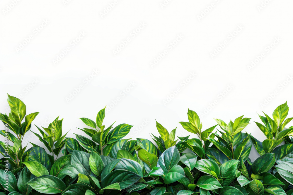 Obraz premium Green flat lay tropical palm leaf branches on white background. Room for text, copy