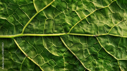 Close-up of a green leaf showcasing its intricate vein structure.