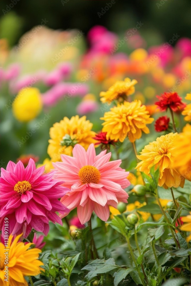 A vibrant display of colorful flowers in a garden setting. A vibrant display of colorful flowers in a garden setting.