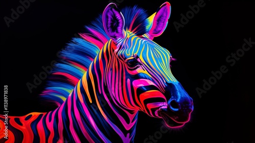 Zebra neon oil paintings thick brushstrokes